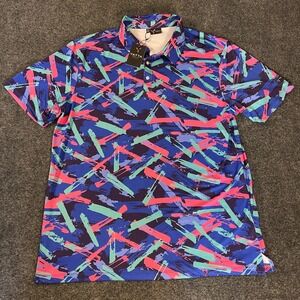 Yatta Golf Shirt Mens XXL Blue Pink Geometric Abstract Performance Polo NWT